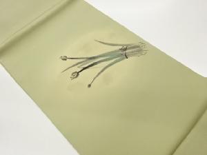 塩瀬手描き葱坊主模様開き名古屋帯（額縁仕立て）